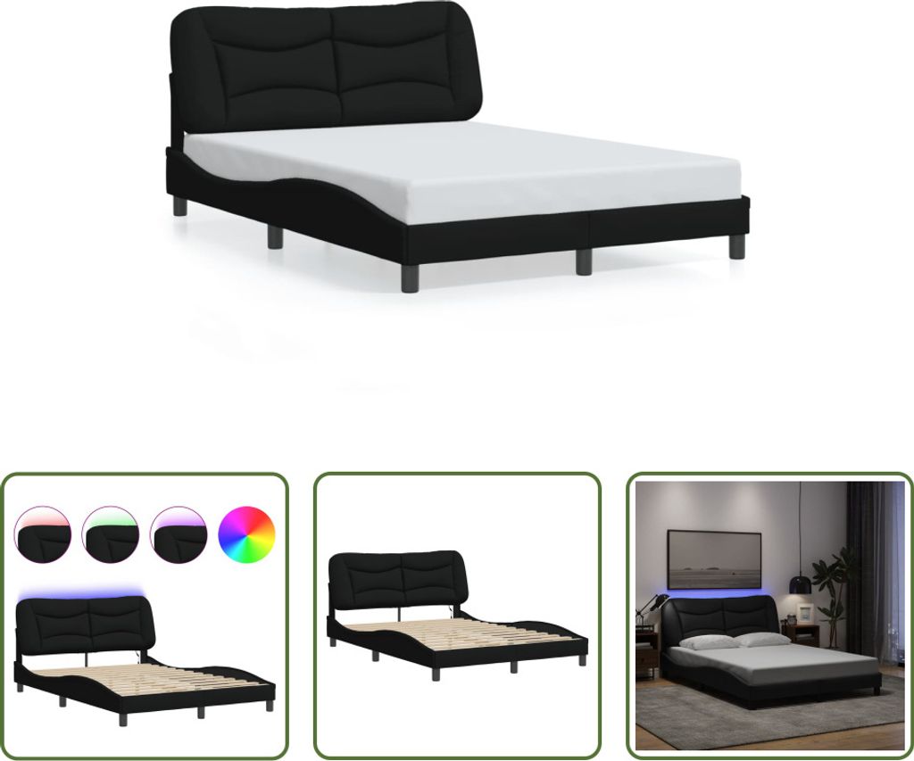 The Living Store Bettgestell mit LED Schwarz 120x200 cm Stoff