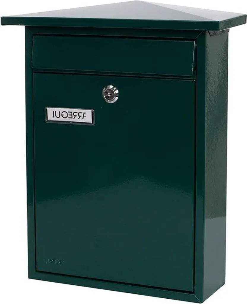 Boîte aux lettres extérieure verte en acier avec plaque pour le nom