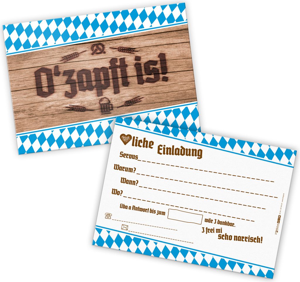 itenga 12x Einladungskarten O zapft is! Postkarte DIN A6 Produktbild 