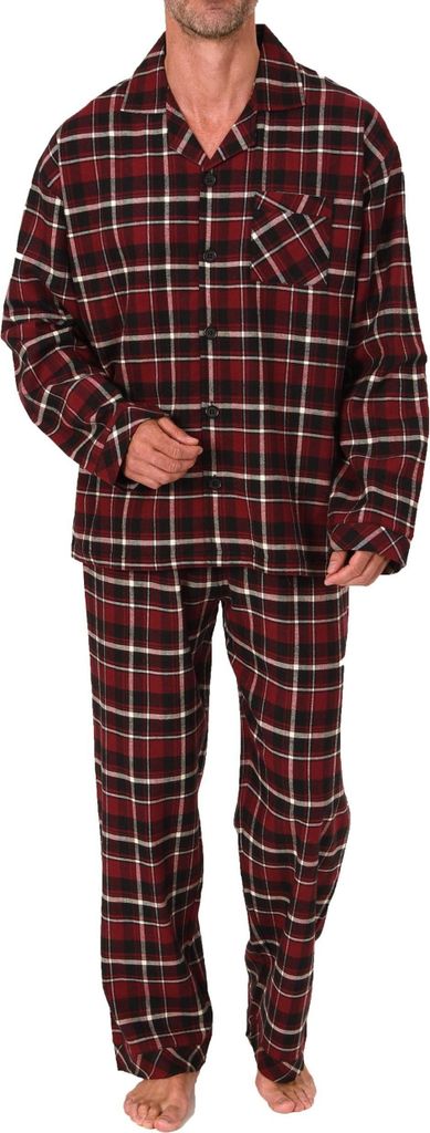 Normann Herren Flanell Schlafanzug Pyjama in eleganter Karo Optik - auch in Übergröße ; rot , 48