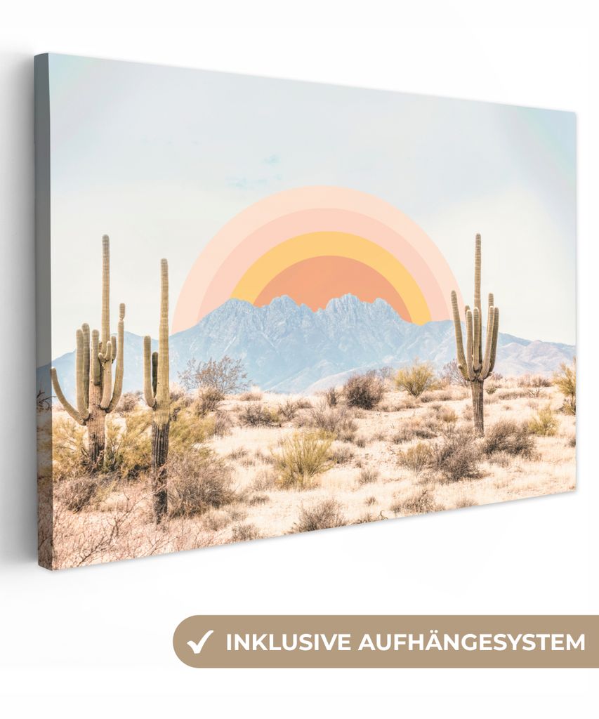 OneMillionCanvasses - Leinwandbilder - 140x90 cm, Kakteen - Pflanzen - Natur - Sonne, Wandbilder Kunstdruck Wanddekoration - Foto auf Leinwand - ...