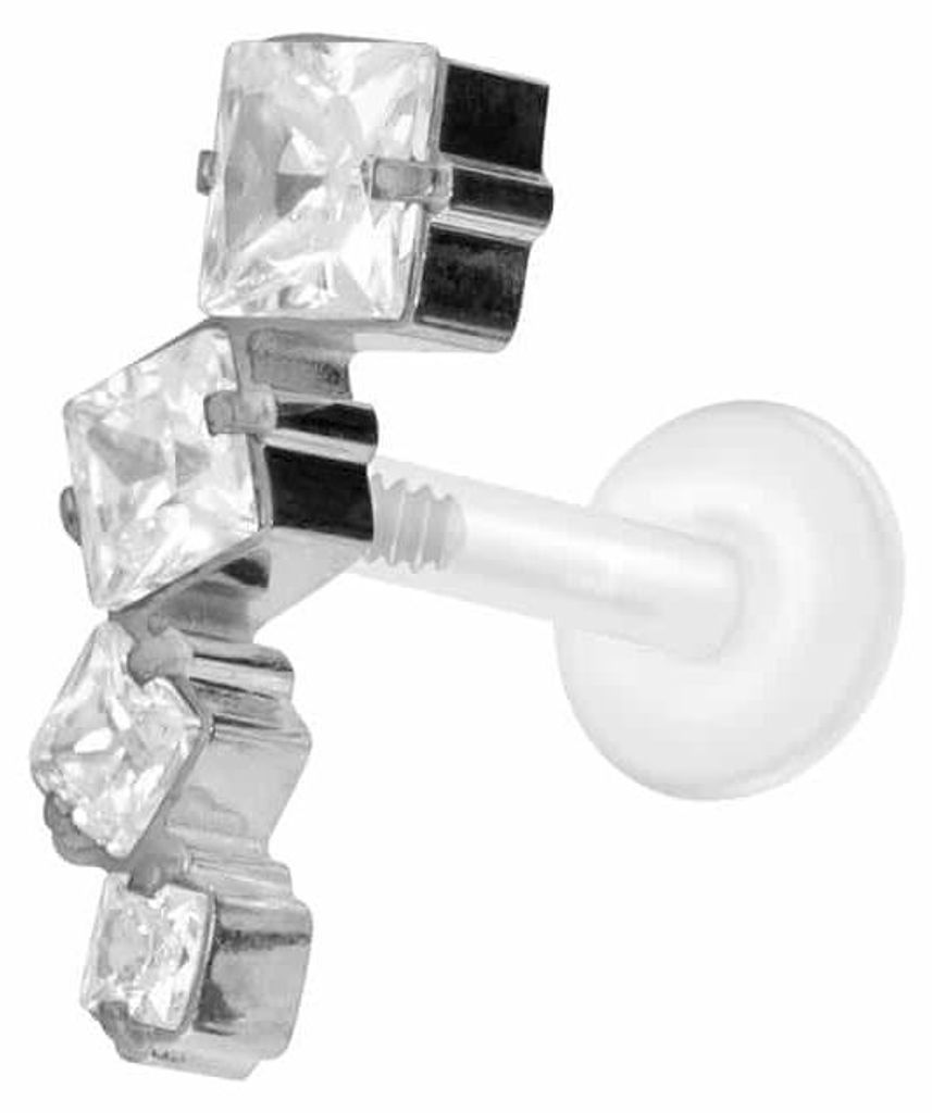 Ohrpiercing, Nasenpiercing PTFE Labret mit Innengewinde + Titan-Aufsatz KRISTALLBOGEN Silber Stablänge: 8mm | Stabstärke: 1,2mm