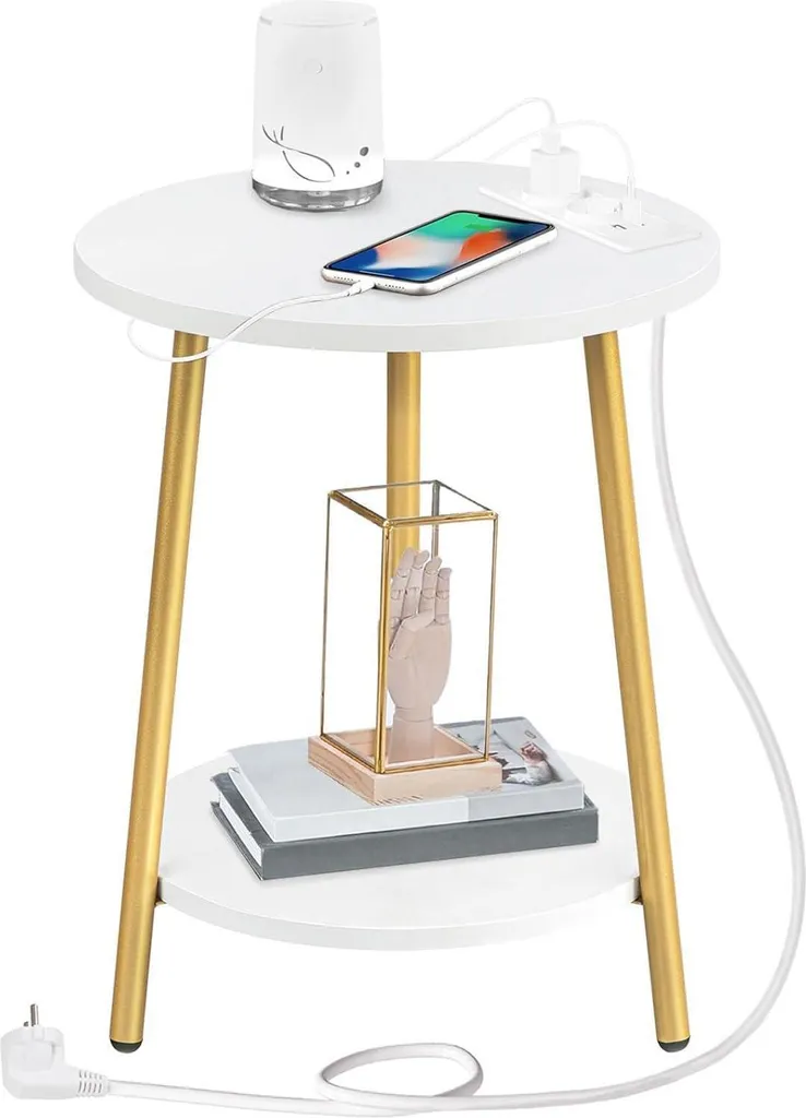 Table d'appoint ronde idéale comme chevet avec station de charge rapide