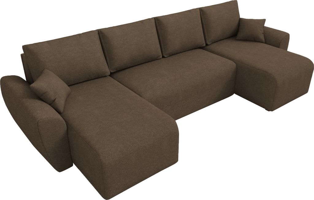 BroMARKT Wohnlandschaft mit Schlaffunktion Rotterdam U-Form Braun Bouclé