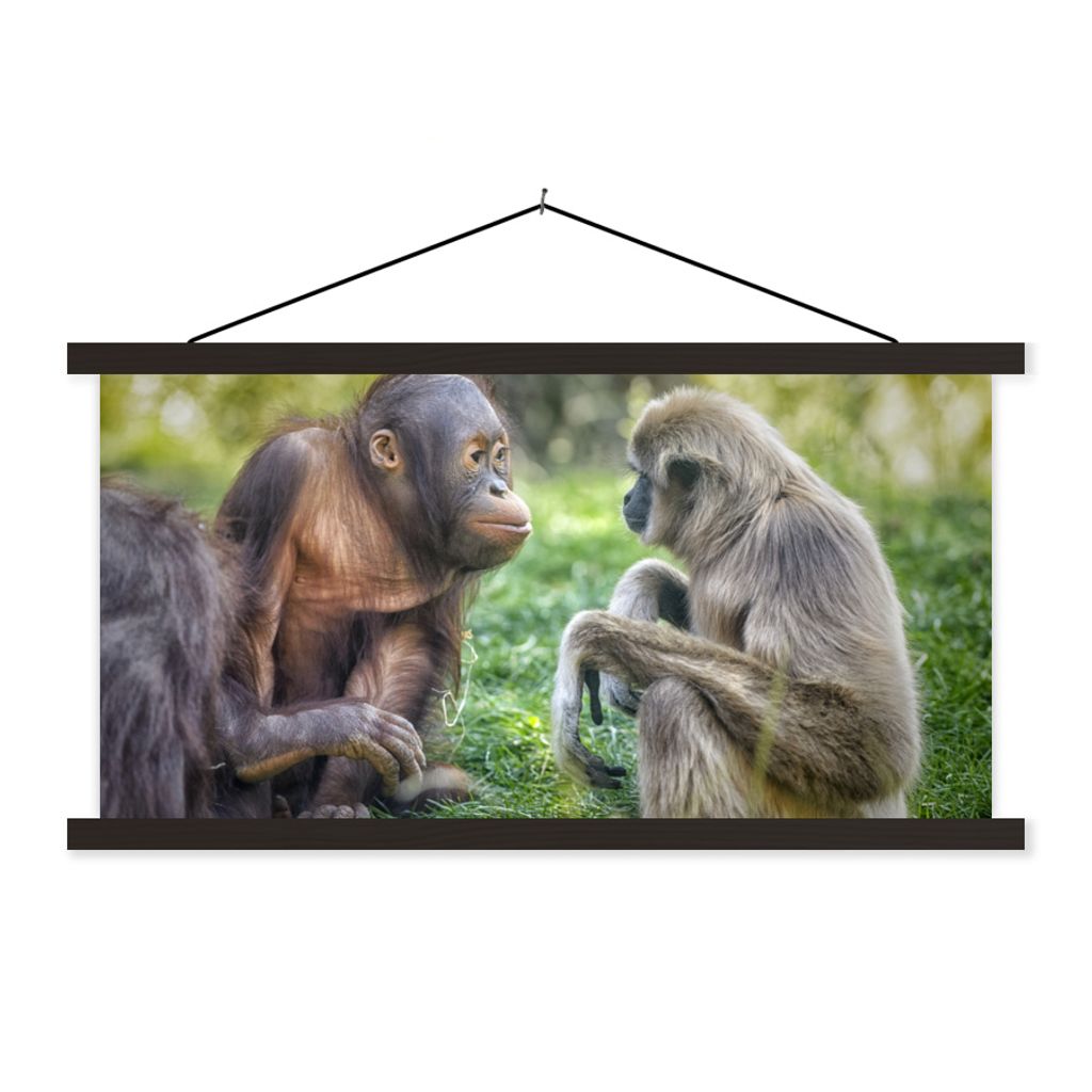 MuchoWow Textilposter Affen - Tiere - Familie 150x75 cm mit schwarzem Rahmen - Posterleiste