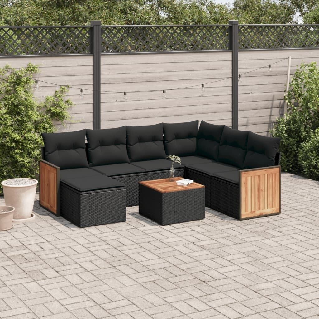 Maison Exclusive - 8-tlg. Garten-Sofagarnitur mit Kissen Schwarz Poly Rattan