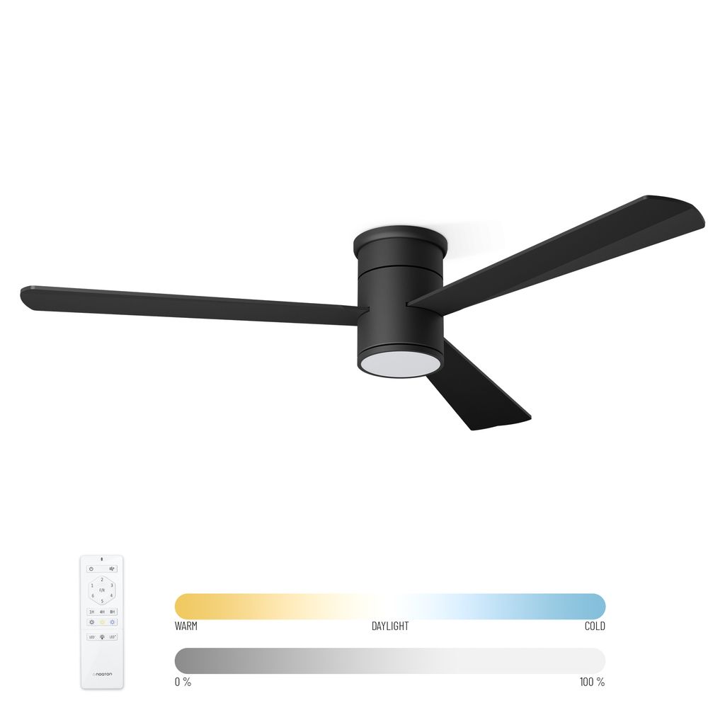 Noaton Deckenventilator Zoya mit Beleuchtung, Fernbedienung, Schwarz, 6 Geschwindigkeiten, Ø132 cm, Dimmbar LED 22,9 W, Timer, Sommer-Winterbetrieb