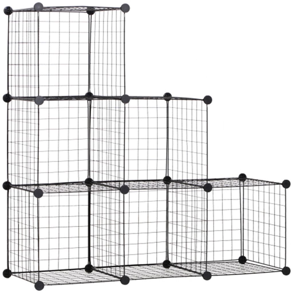 Steckregal,Regalsystem mit 6 Fächern, DIY Würfelregal aus Drahtgitter, Stufenregal für Wohnzimmer 109 x 37 x 109 cm