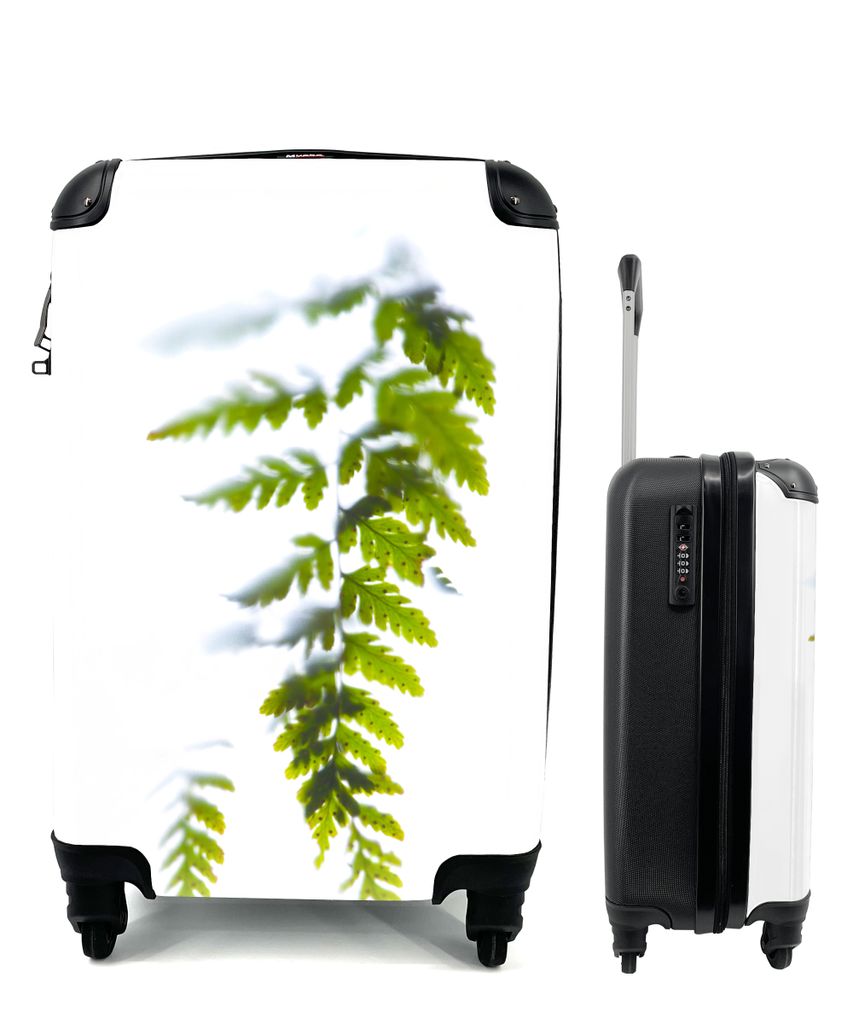 MuchoWow Koffer Handgepäck Trolley Rollkoffer Kleine Reisekoffer mit 4 Rollen - Farnblatt vor einem weißen Hintergrund - Cabin Size < 55x40x23 ...