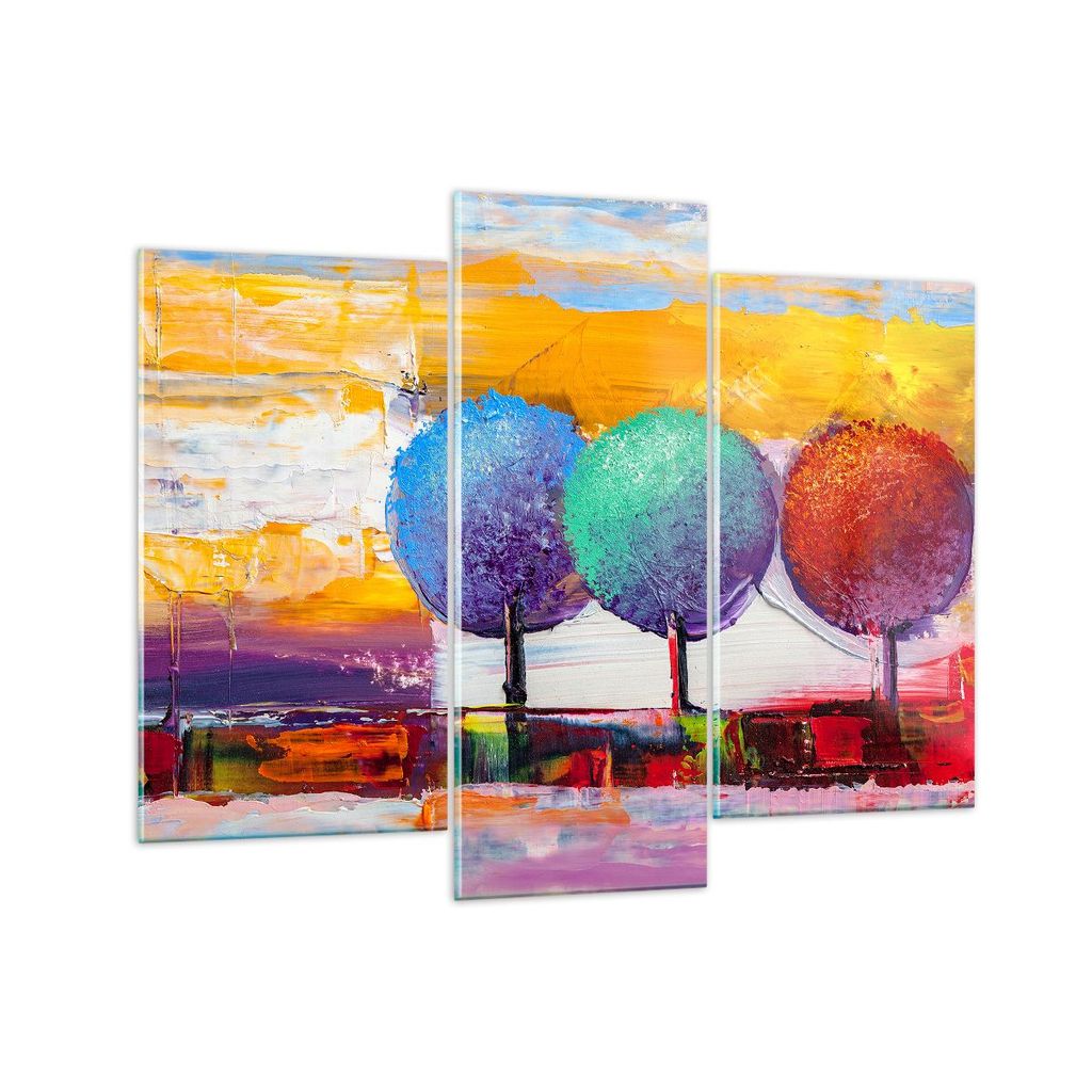 Bilder auf glas - Bäume Wiese Sommer - 130x100cm - Glasbilder - Wandbilder - Kunstdruck - zum Aufhängen bereit - Wanddekoration aus Glas - Glas B...