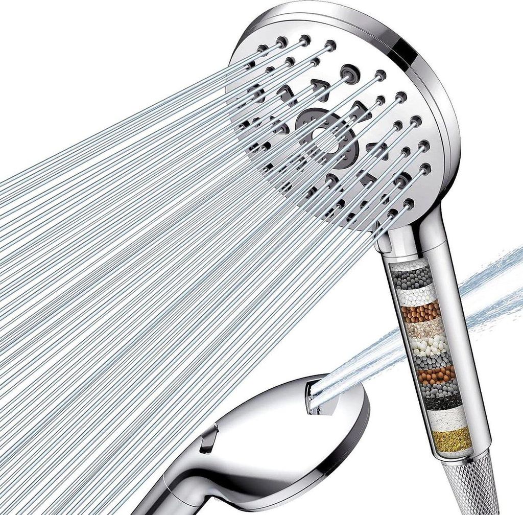 Duschkopf mit Filter - 15 Filter - Handbrause mit 7 Strahlarten - Entfernt hartes Wasser und Chlorrückstände - Schwermetall - 15 m Schlauch Dusch...