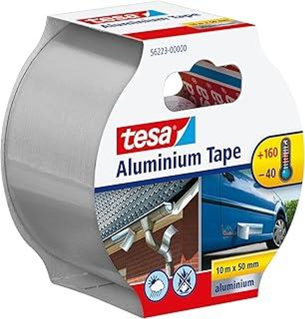 tesa Aluminium Klebeband/Selbstklebendes Aluminiumband für Reparaturen von metallischen Oberflächen / 10m x 50mm