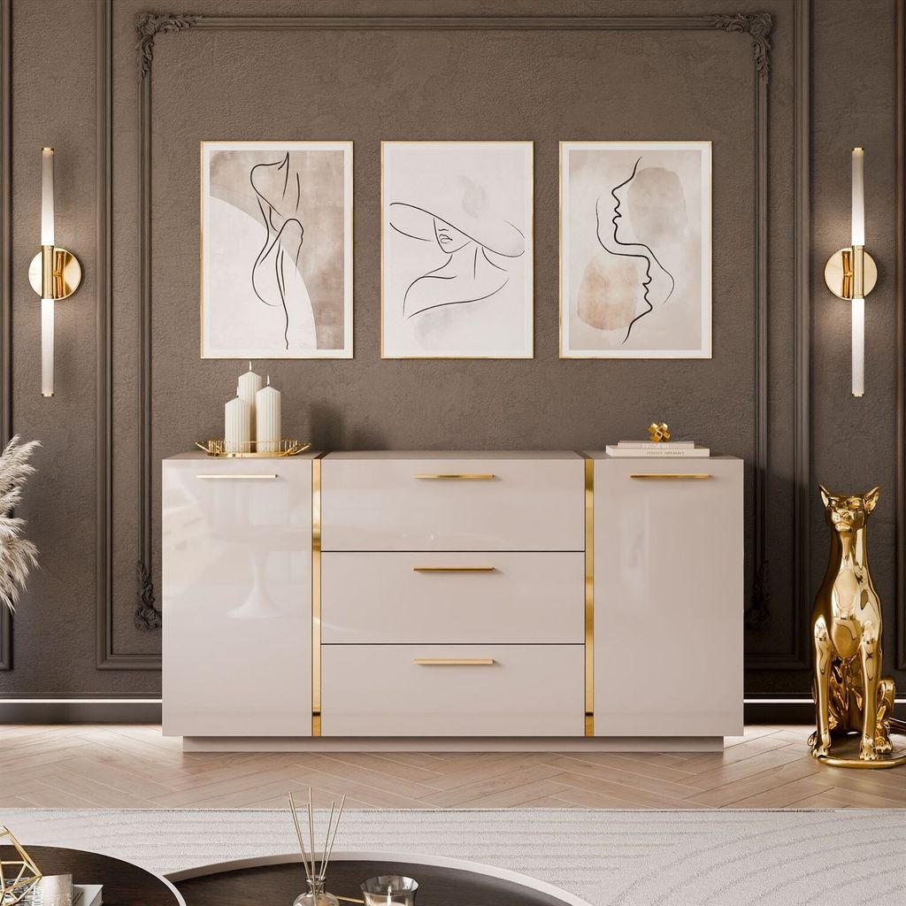 Kommode mit Schubladen ONYX Kaschmir Hochglanz 158 cm mit Produktbild 