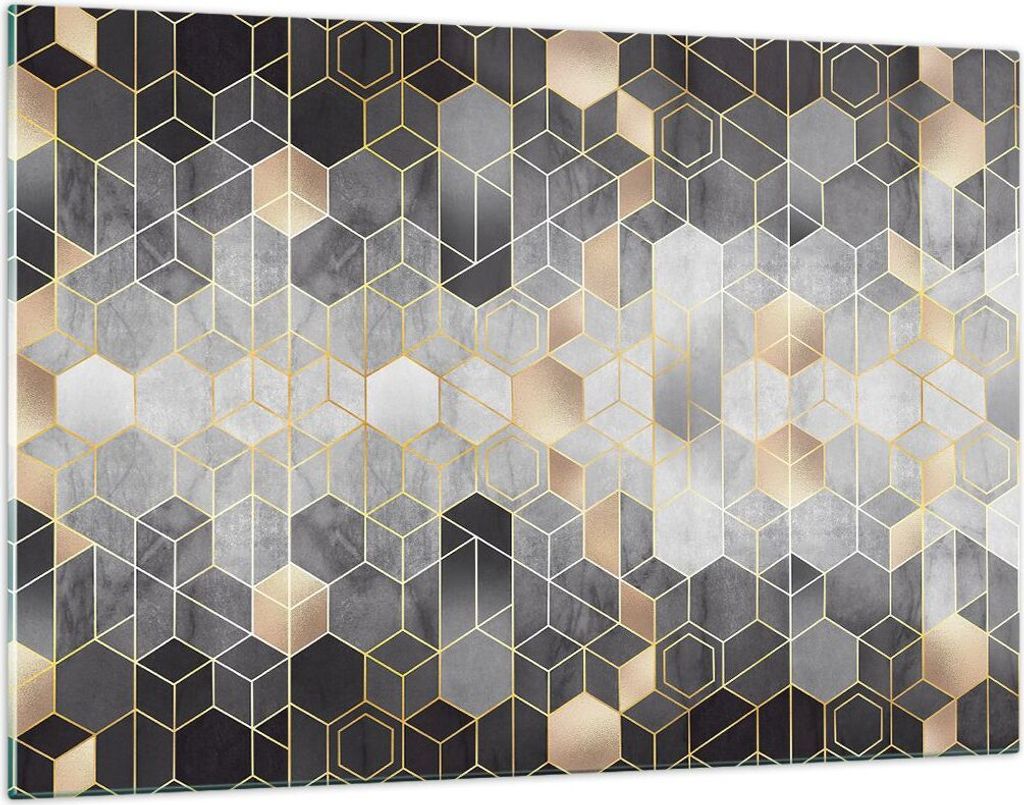 Bilder auf glas - Einteilig - Geometrisch Abstraktion Sechsecke - 120x80cm - Glasbilder - Wandbilder - Bilder - Wanddekoration aus Glas - Glas Bild...