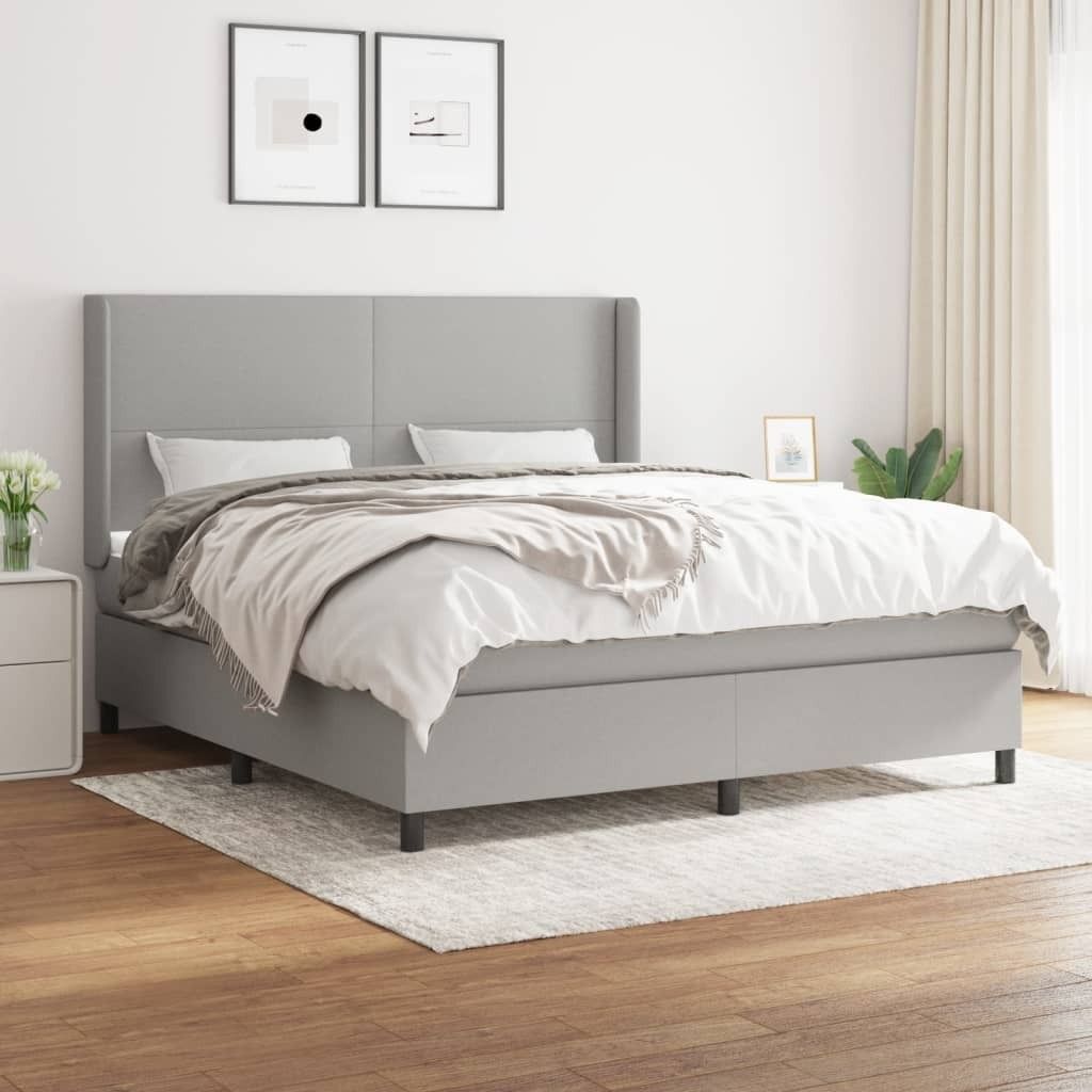 The Living Store Boxspringbett mit Matratze Hellgrau 180x200 cm Stoff