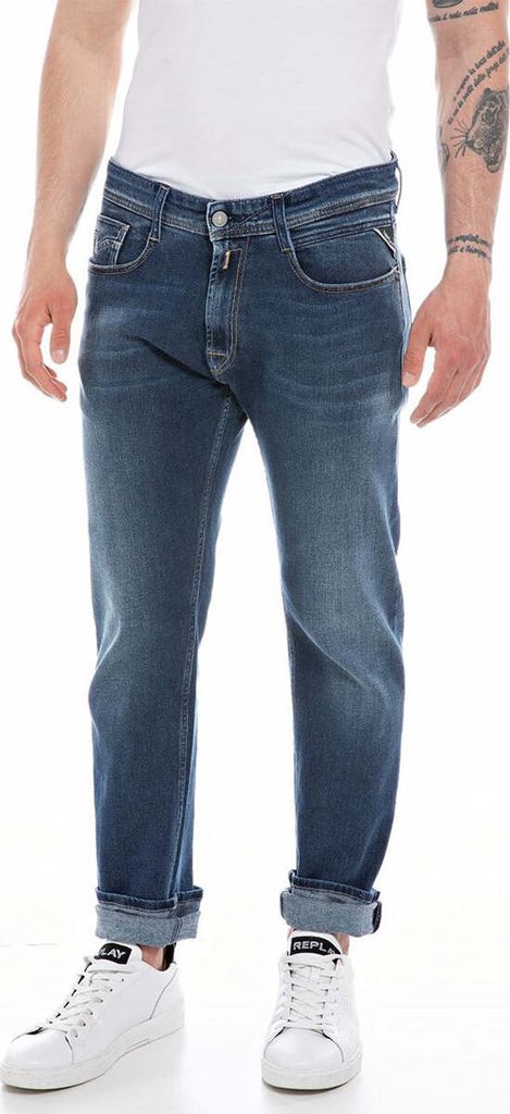 Replay Rocco Comfort Fit 34L Herren Baumwoll Stretch Denim In Indigo – Blau