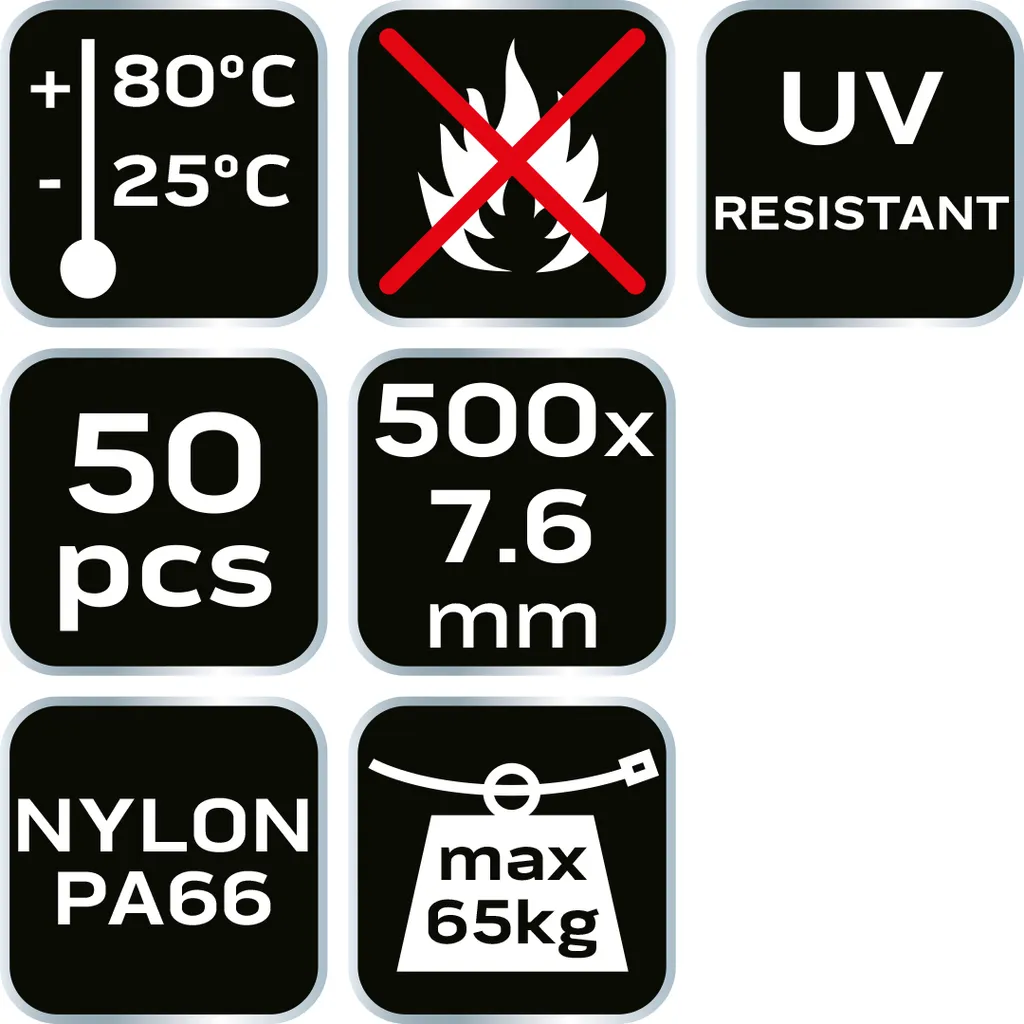 NEO TOOLS Fascette in nylon bianche set da 50 500 mm x 7,6 mm - Fascette robuste con resistenza alla trazione di 65 kg - resistenti ai raggi UV