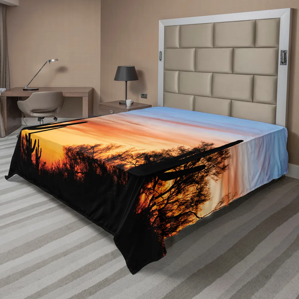 Drap de lit Western ABAKUHAUS Silhouette Cactus Orange et Noir 275x260 cm