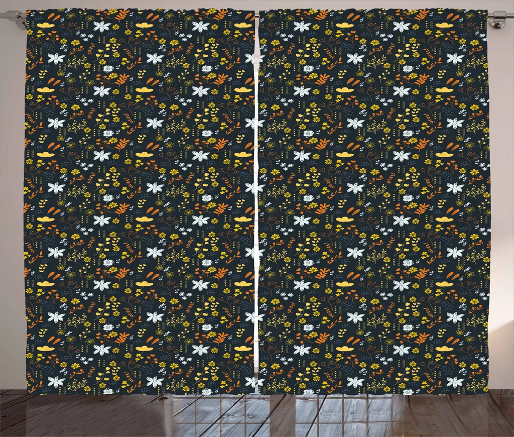 Tenda con Passanti e Ganci Abakuhaus 280x245 cm Fiori Doodle Rustica