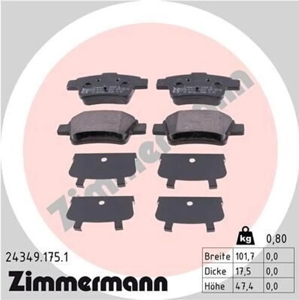 ZIMMERMANN 24349.175.1 Plaquettes de frein pour Fiat Punto et Opel Corsa