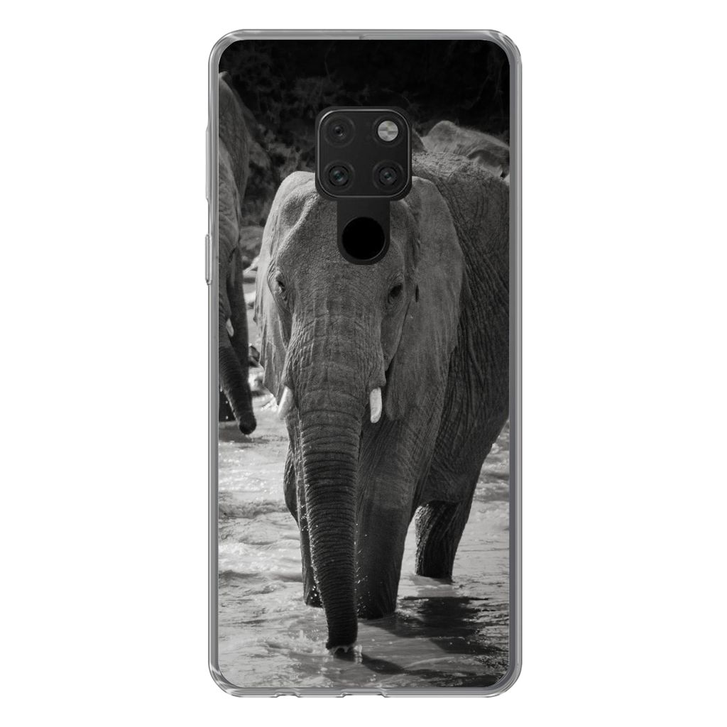 MuchoWow Handyhülle Schutzhülle Hülle für Huawei P40 Lite Elefant - Tiere - Wasser - Schwarz und weiß Silikon Softcase Handy Hülle - Handy