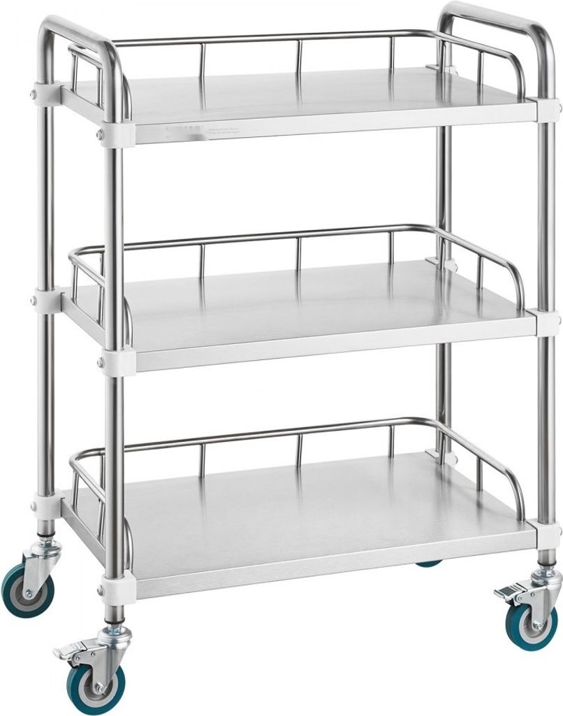 Laborrollwagen - Edelstahl Rollwagen mit 3 Ablagen - Labor Servierwagen mit Lenkrollen - Dentalwagen für Klinik, Labor, Krankenhaus, Salon - 670 x...
