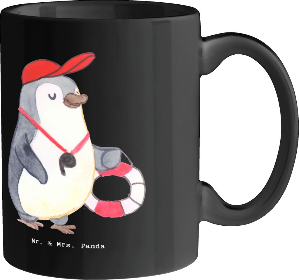 Mr. & Mrs. Panda Tasse Bademeister Herrscher - Schwarz - Geschenk, Kaffeetasse, Berufsleben, Berufsalltag, Keramiktasse, Beruf, Geschenke, Becher, ...