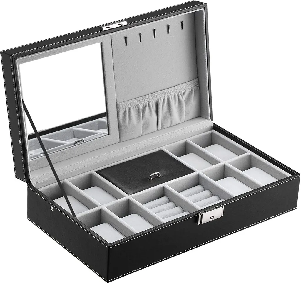 SONGMICS JWB41B Coffret à montres noir avec miroir et crochets 8 slots