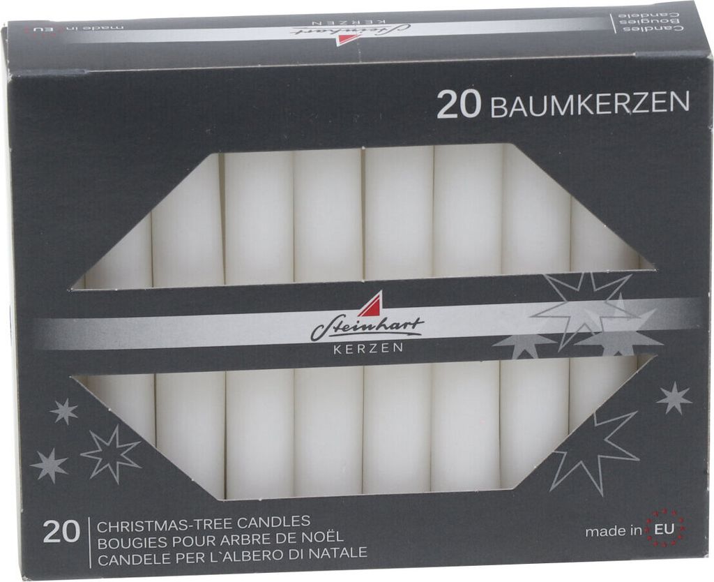 Baumkerzen durchgefärbt Weiß 95 x Ø 13 mm, 20 Stück