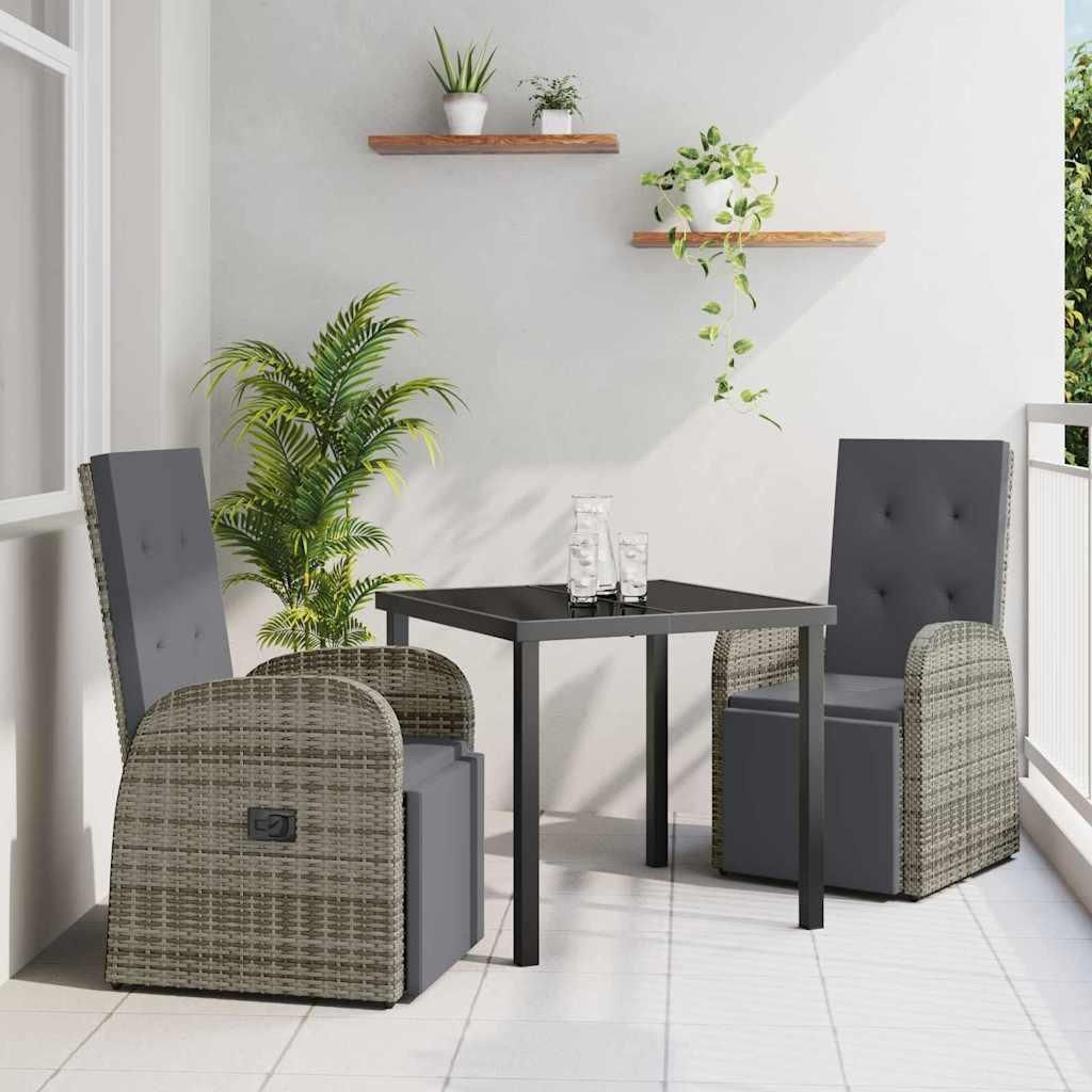 Maison Exclusive - Garten Essgruppe mit Kissen 3 pcs Grau Poly-Rattan