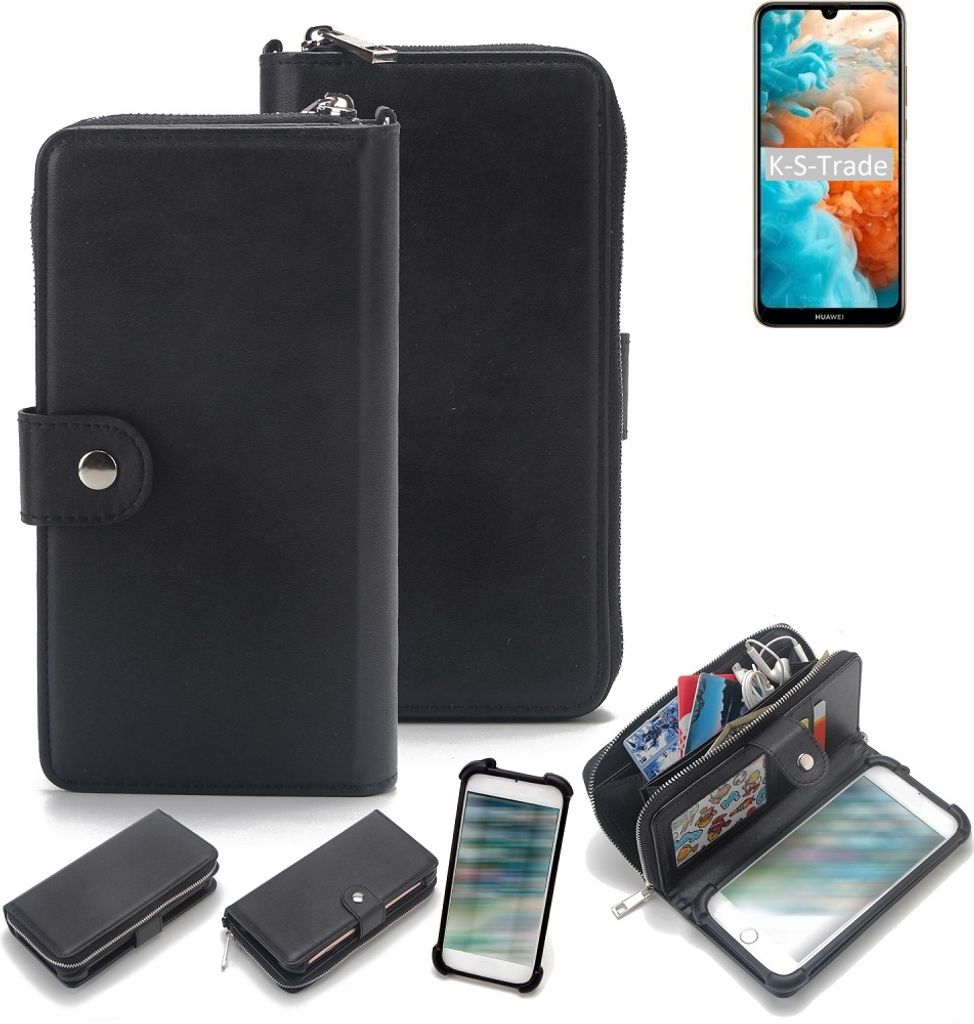K-S-Trade 2in1 Handyhülle Schutzhülle kompatibel mit Huawei Y6 Pro 2019 & Portemonnee Cover Handy Hülle Case Etui Geldbörse Wallet Bookstyle
