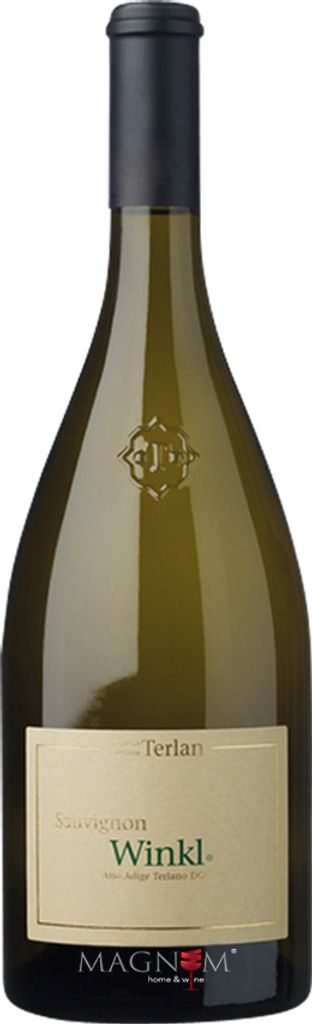 A bottle of white wine against a white background.
