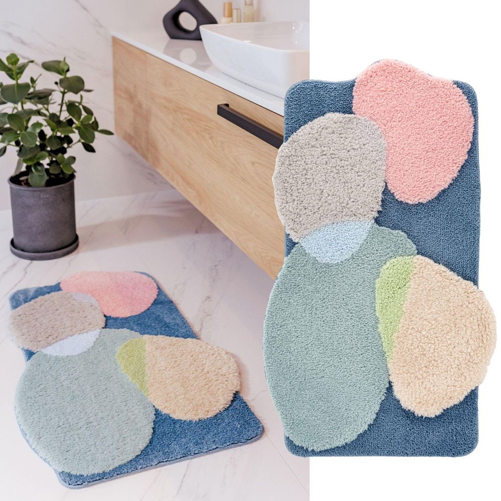 Badteppich - 60x100 cm - Bunt - 3D-Effekt - Rutschfest - Maschinenwaschbar - Weicher Teppich - GAIA
