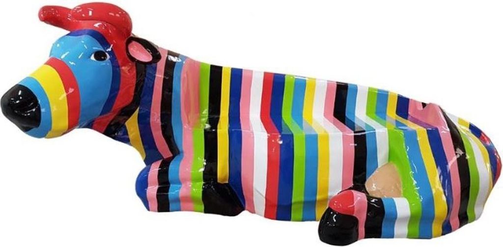 Casa Padrino Designer Sitzbank Kuh mit Streifen Mehrfarbig 200 x H. 98 cm - Wetterbeständige Kuh Skulptur Gartenbank - Garten & Terrassen Deko Acc...