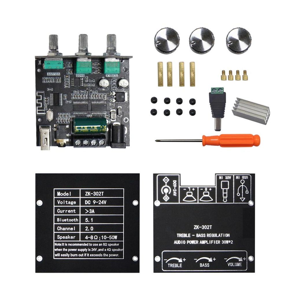 ZK-302T Amplificatore audio Bluetooth 2×30W - USB, Immagine del prodotto 
