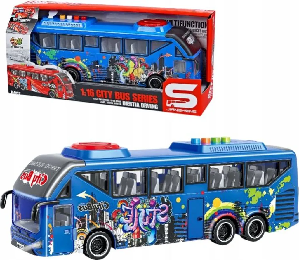 Jouet Bus urbain articulé bleu à friction avec effets sonores LED