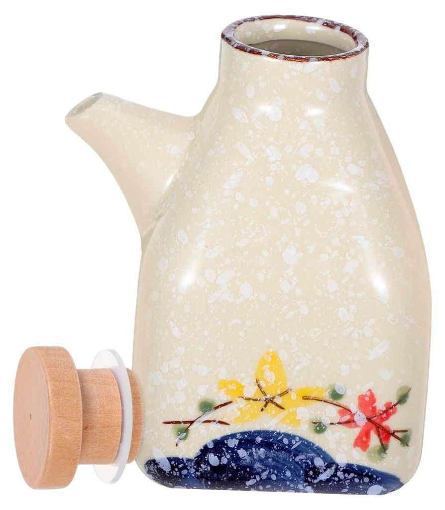 Keramik Ölspender im japanischen Stil mit Deckel, hitzebeständig, vielseitig einsetzbar für Sojasauce und Essig, elegantes Küchengewürzgefäß