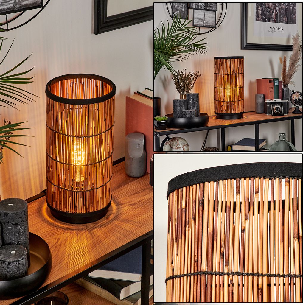 Stupinigi moderne Tischlampe aus Metall/Rattan in Schwarz/Natur