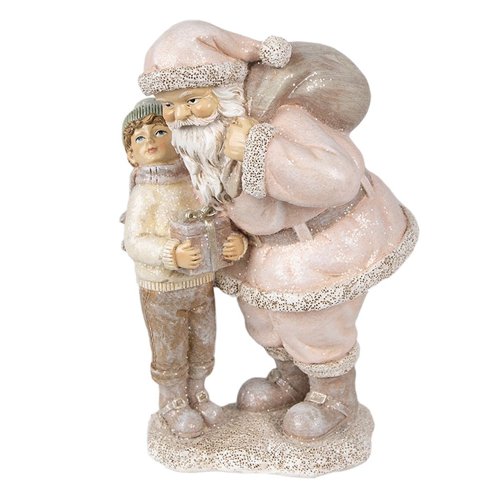 Clayre & Eef Figur Weihnachtsmann 13x11x18 cm Rosa Produktbild 