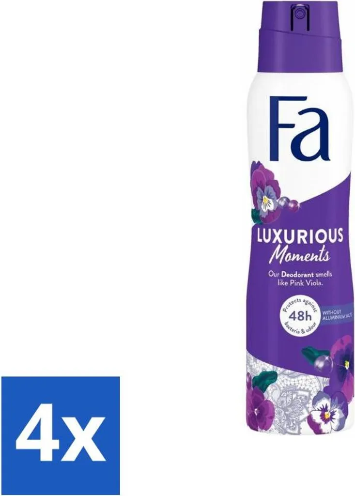 Deodorante Fa Luxurious Viola 150 ml - Set 4x Protezione Sport e Freschezza
