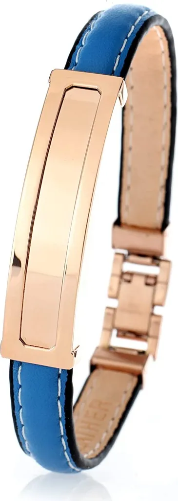Cinturino Pelle Blu 10mm con Placca Incisione Oro Rosa | Qualità B190