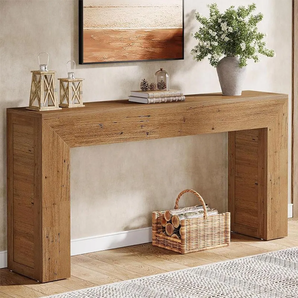 Table console fine marron clair 160 cm de longueur style industriel