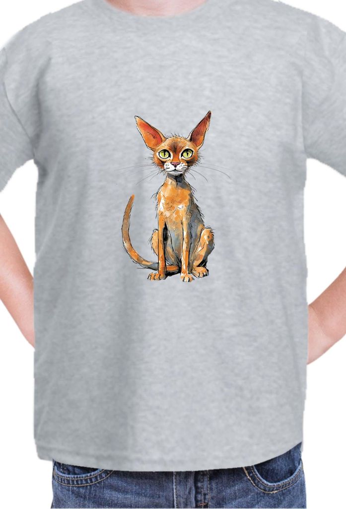 Kinder T-Shirt Funny Cats Breeds Abyssinian Cat 006, 7-8 Jahr - 128 / Grau