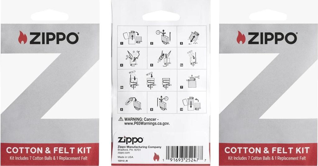 Zippo Original Sets Feuerzeugbenzin Feuersteine Flints Docht Wick Watte Filz 3 X Watte & Filz kein Benzin