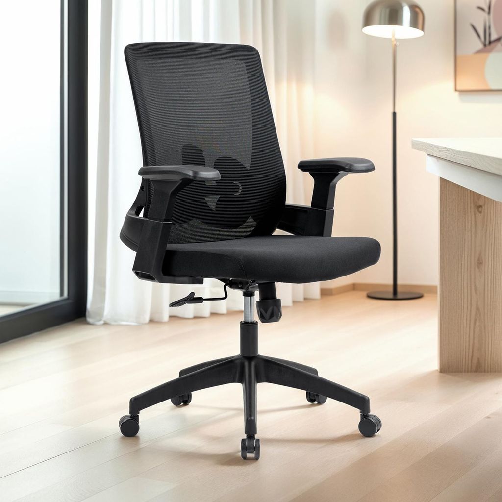 Bürodrehstuhl CAPVAL höhenverstellbar mit Lendenstütze, schwarz - ergonomischer Schreibtischstuhl mit Mesh-Rücken, moderner Drehstuhl, bequemer...