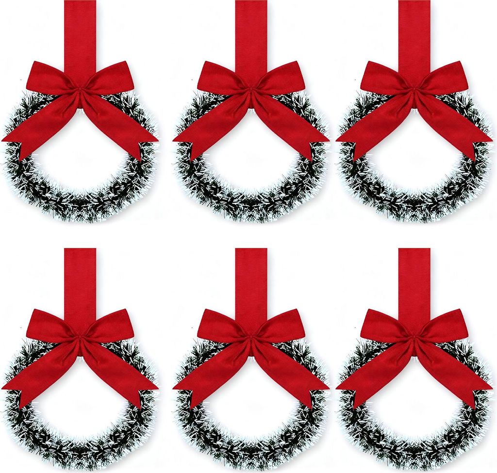 Mini-Weihnachtsschrankkränze (13 cm) – Kleine Küchen-Weihnachtsdekoration mit roter Schleife aus Kunststoff, Rattan und Stoff – Für Fenster,...