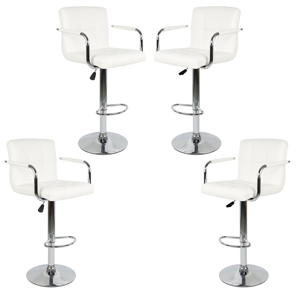 4x Barhocker mit Armlehnen,Drehbare Barhocker mit Lehne,Tresenhocker Höhenverstellbar aus Kunstleder,Moderner Barstuhl Küchenhocker Bar Hocker Weiß