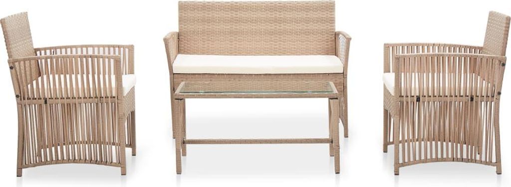 vidaXL 4-tlg. Garten-Lounge-Set mit Auflage Poly Rattan Beige