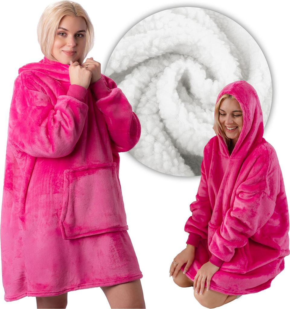 Kocobluza gruba koc bluza z kapturem 2w1 różowa oversize Zdjęcie produktu 
