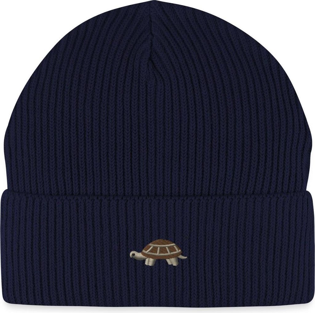 Spreadshirt Gestickte Schildkröte Für Slow-Life-Fans Fisherman Beanie Bio Mütze, One size, Navy
